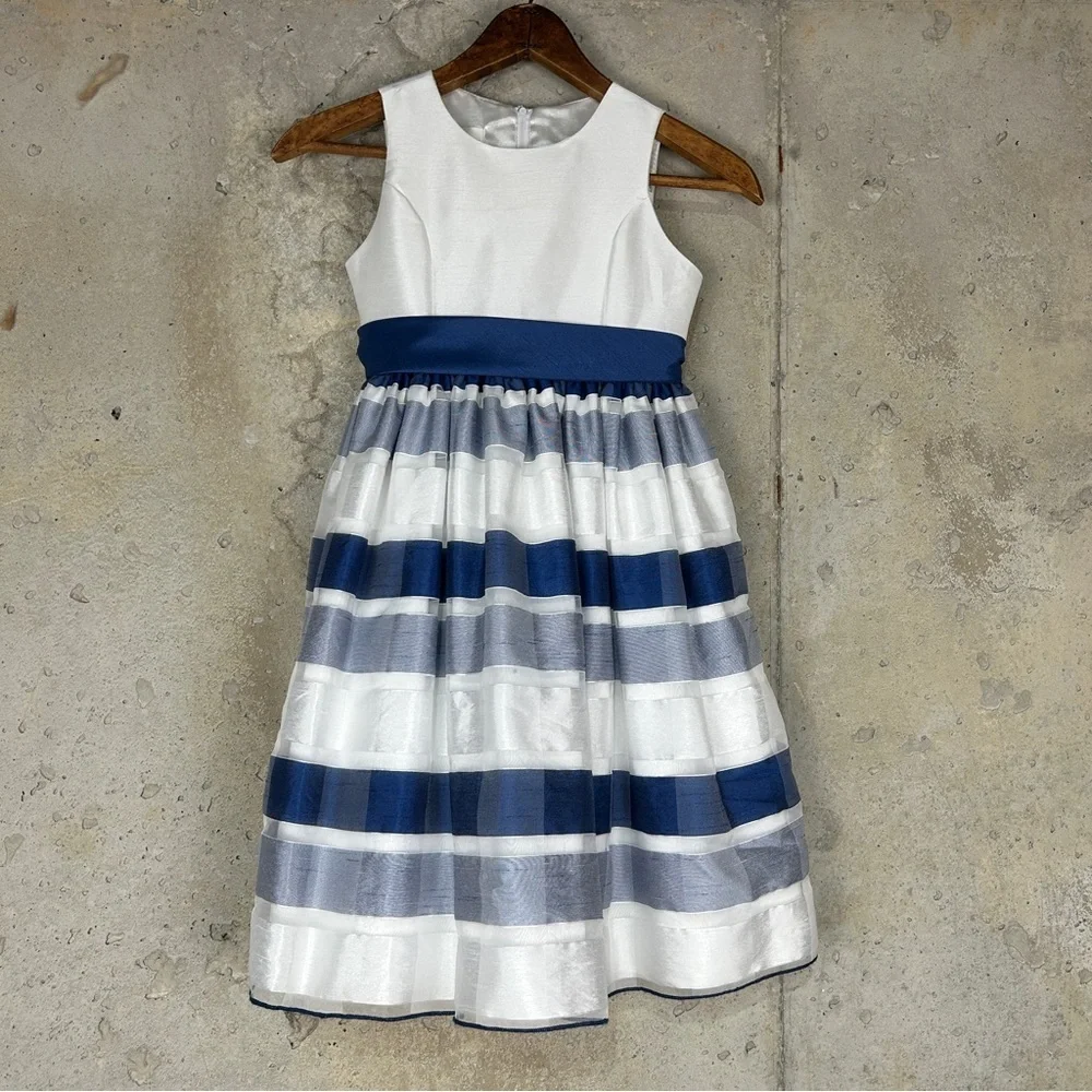 American princess white navy striped formal sleeveless dress girls 7